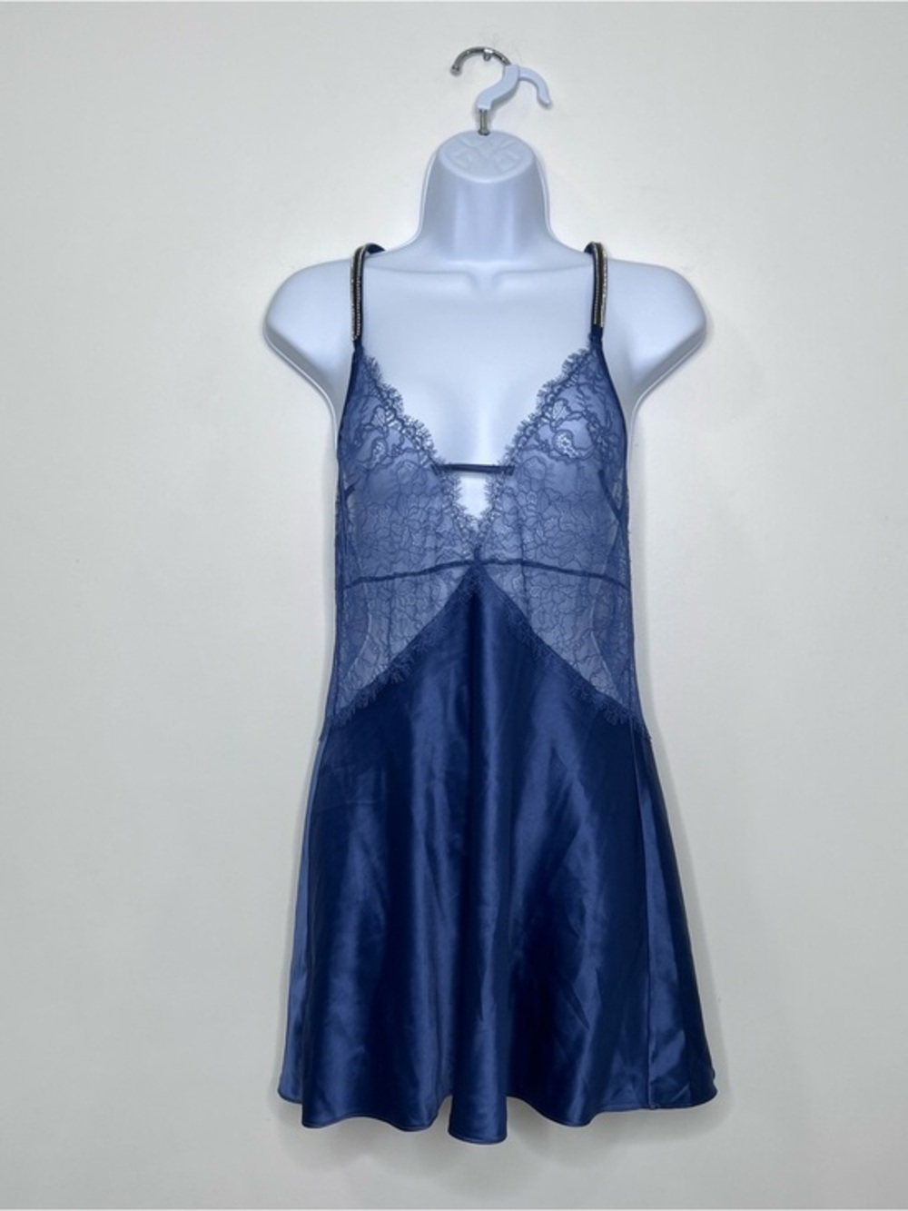 Victoria's Secret Navy Blue Lace Satin Chemise